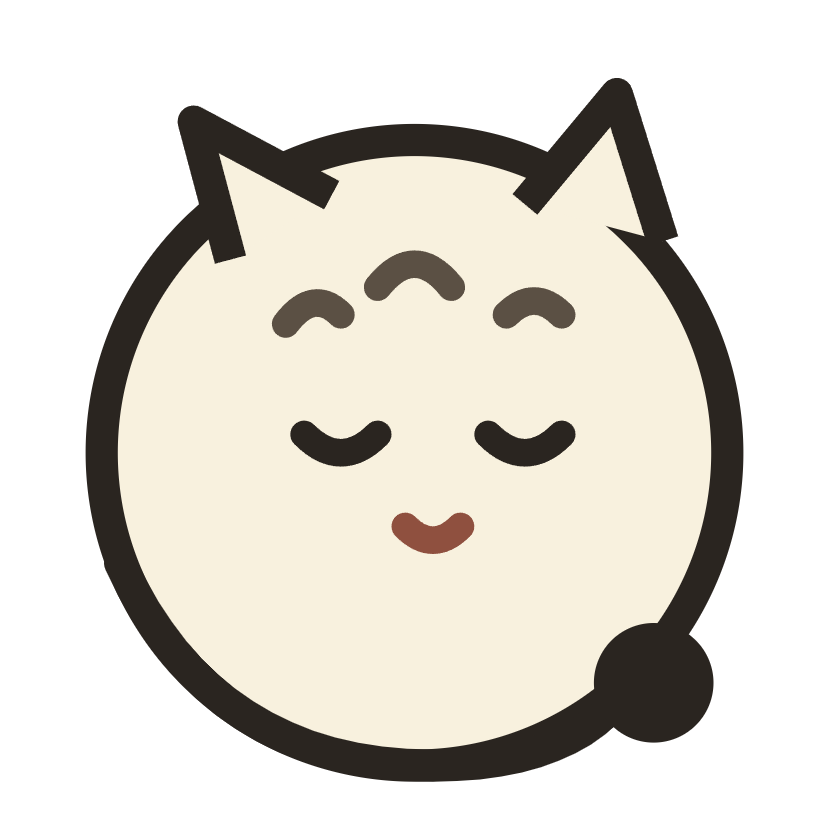 丸い輪郭に眠った猫の顔が描かれた差し替え前のタブ用アイコン